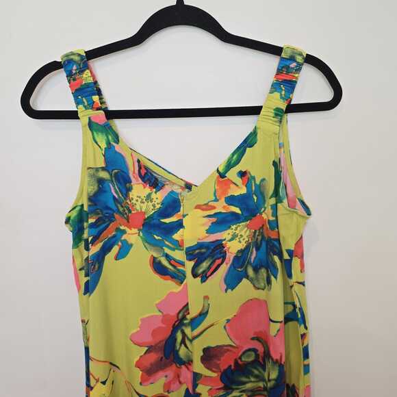 NWOT Vibrant Floral Wide Leg Jumpsuit Size L Boho V Neck Rayon Summer Beachy - Picture 2 of 8